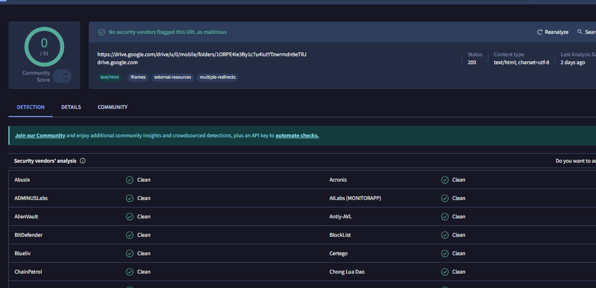 VirusTotal Safety Verification Scan